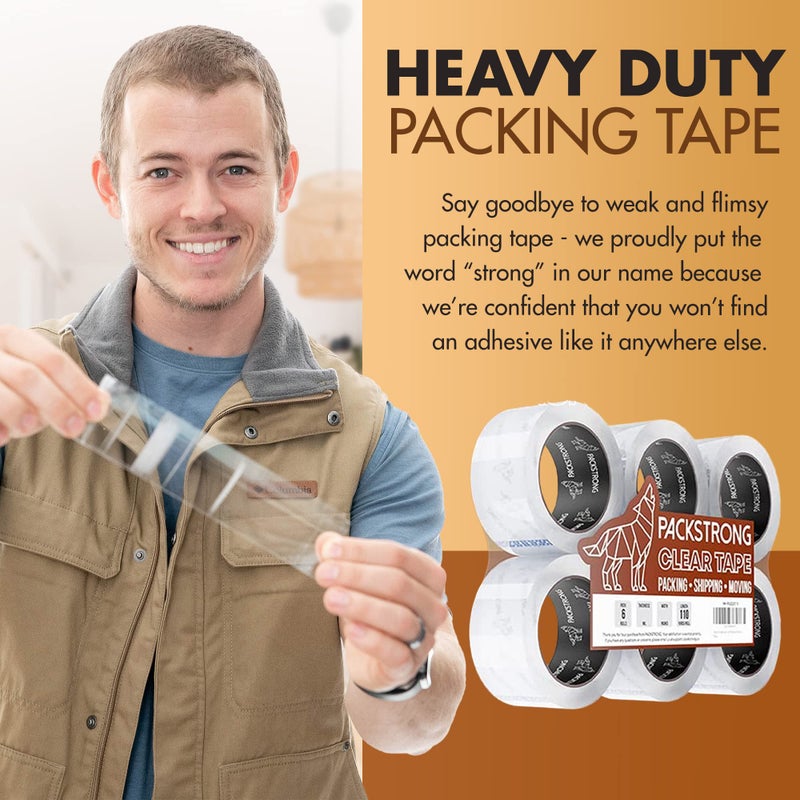 Packstrong Industrial Grade Clear Packing Tape 6 Rolls - 110 Yards per Roll - 2" Wide x 2.7 mil Thick, Acrylic Adhesive Heavy Duty Tape for Box Office Moving Packaging Shipping - Image 5